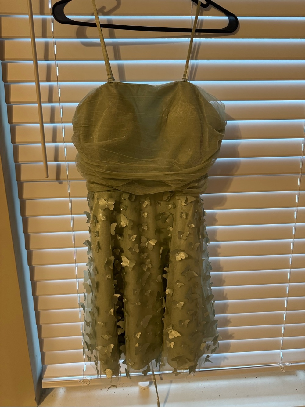 Pale Green Floral Appliqué Prom Dress with Spaghetti Straps